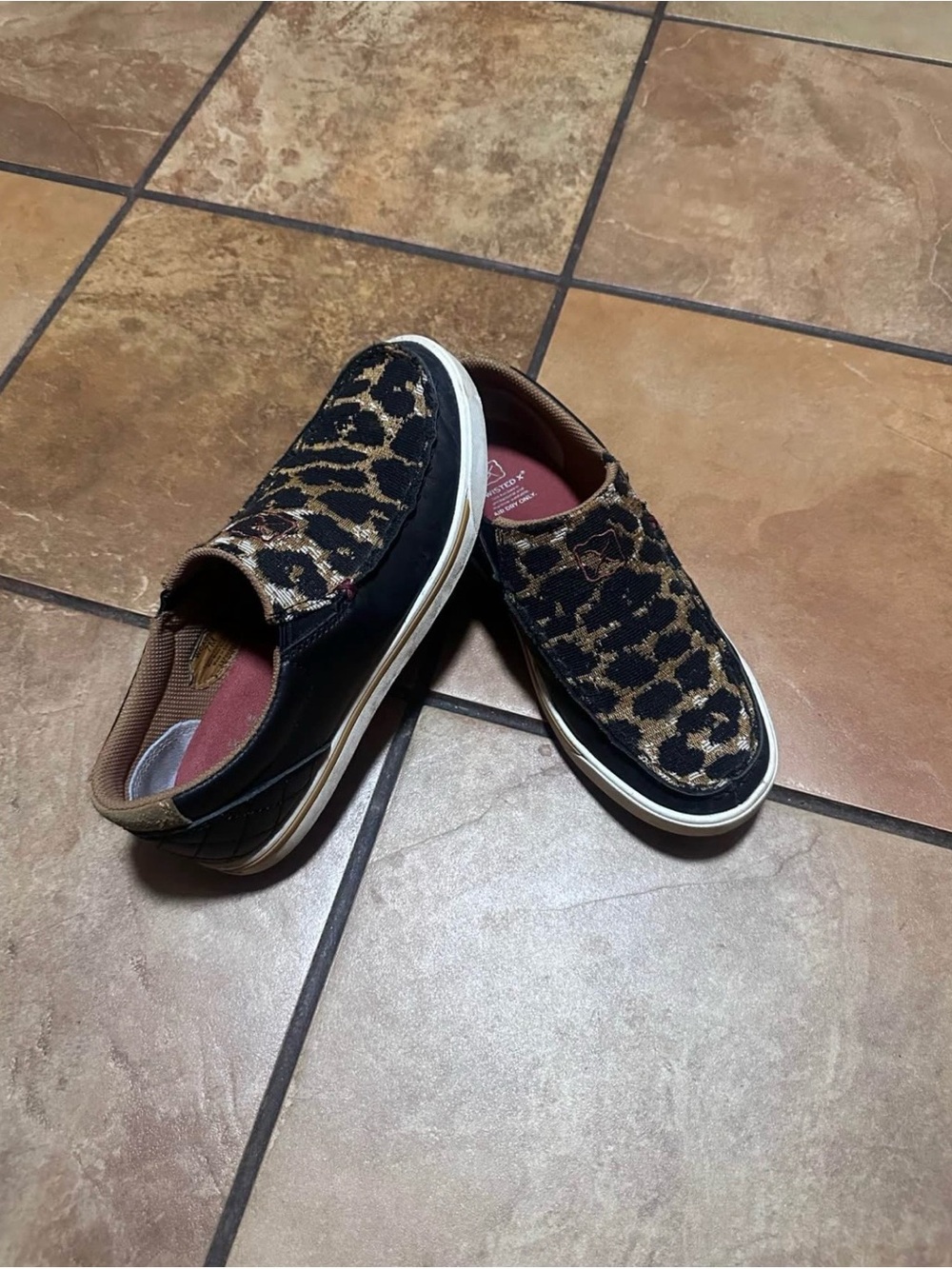 Twisted X Leopard Print Slip-On Shoes in Black and Brown